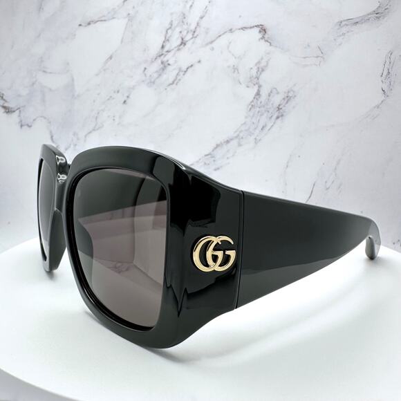 New GUCCI Sunglasses Wrap Square Black Gold Metal GG 55-16-130mm Authentic Gucci main image 11